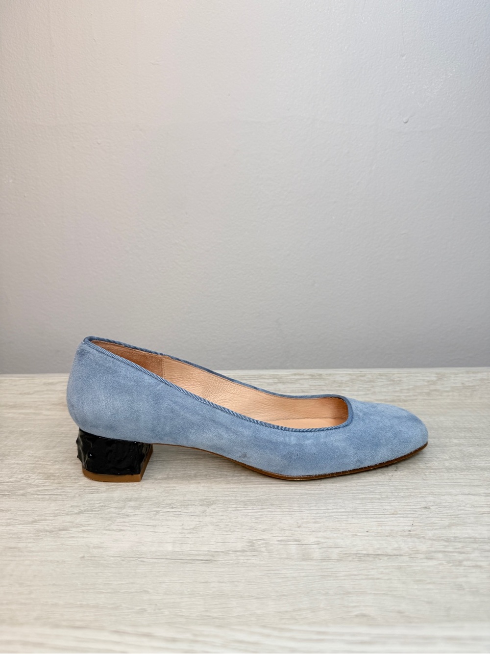 French Sole fs/ny light blue suede black block heel size 6 - Picture 2 of 12